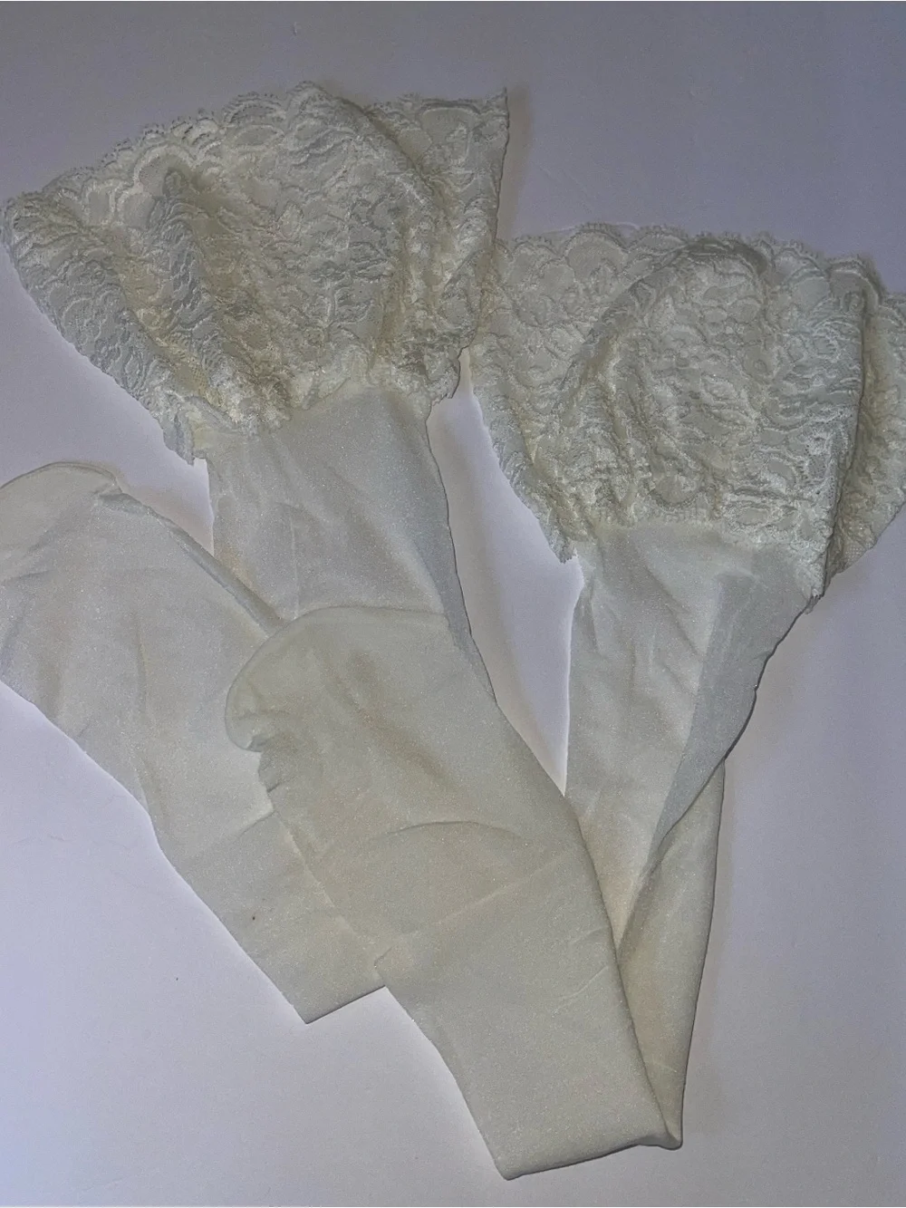 NWOT 3 Pair Cream Off White Lace Top Thigh Hi Stockings